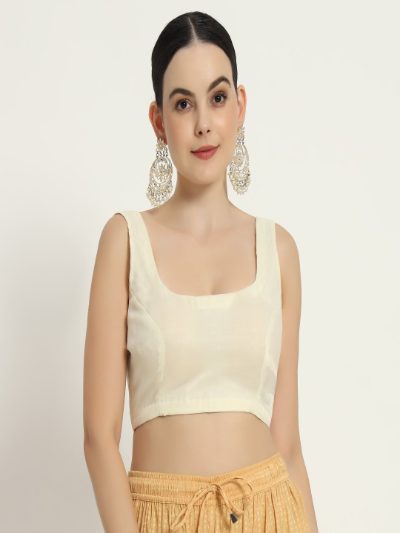 Adaa Bazaar Women's Readymade Cream Blouse with Cut Sleeves