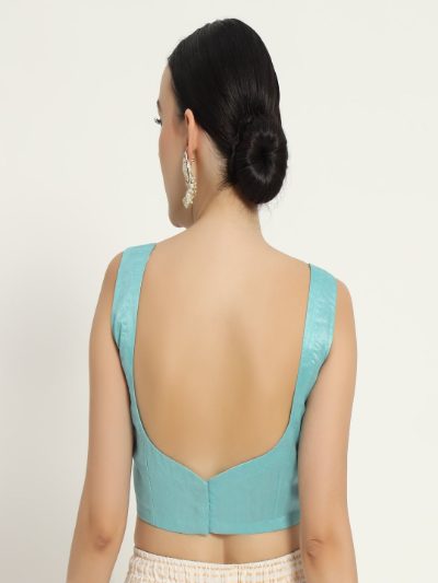 Adaa Bazaar Women's Readymade Firozi Blouse with Half Sleeves
