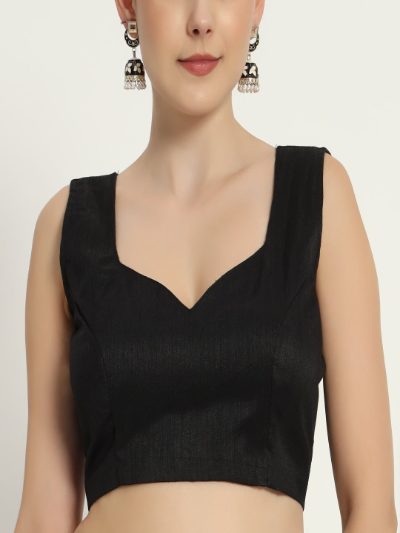 Adaa Bazaar Women's Readymade Black Blouse with Cut Sleeves