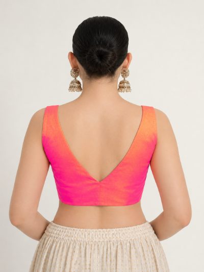 Adaa Bazaar Women's Readymade Pink Blouse with Pad