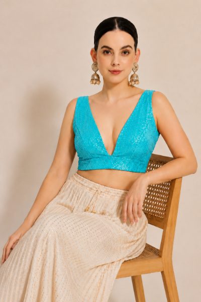 Adaa Bazaar Sequins Party Wear Cut Sleeves Stitched Blouse
