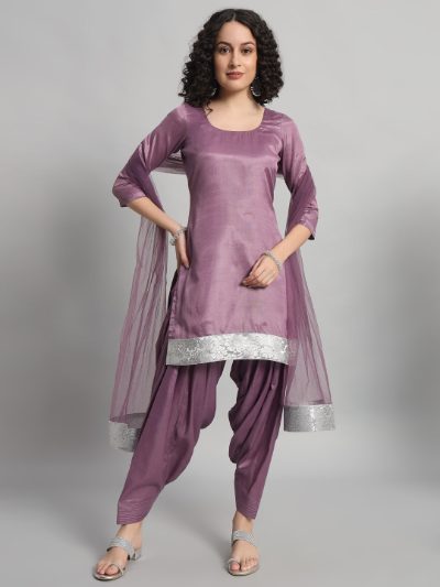 Adaa Bazaar Women's Readymade Patiala Suit (purple) with Dupatta
