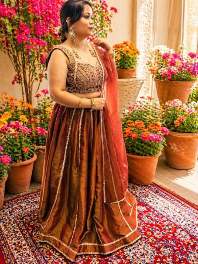 Adaa Bazaar Women's Readymade Wine Lehenga with Choli & Dupatta