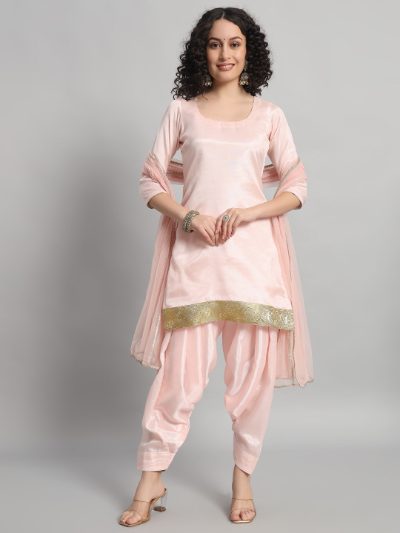 Adaa Bazaar Women's Readymade Patiala Suit (baby Pink) with Dupatta