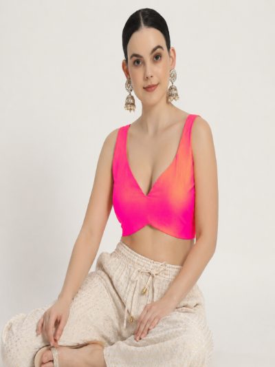Adaa Bazaar Women's Readymade Pink Blouse with Pad