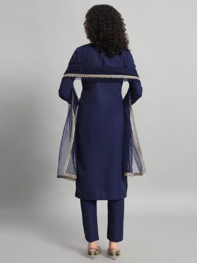 Adaa Bazaar Women's Readymade Suit (navy Blue) with Dupatta