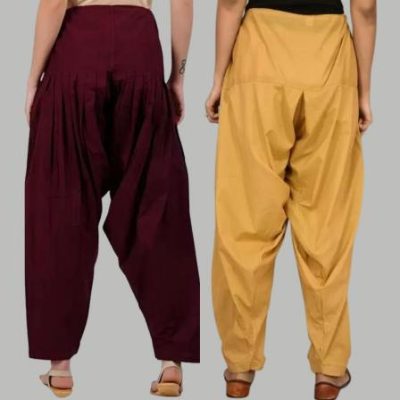 Adaa Bazaar Women's Cotton Patiala Salwar Maroon-And-Beige