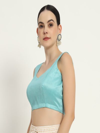 Adaa Bazaar Women's Readymade Firozi Blouse with Half Sleeves