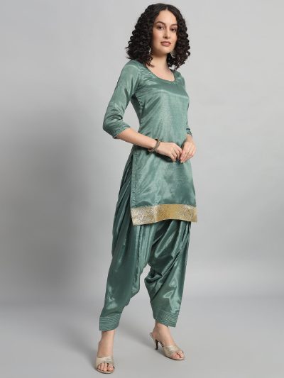 Adaa Bazaar Women's Readymade Patiala Suit (green) with Dupatta