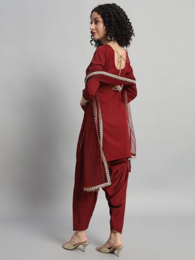 Adaa Bazaar Women's Readymade Patiala Suit (maroon) with Dupatta