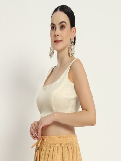 Adaa Bazaar Women's Readymade Cream Blouse with Cut Sleeves
