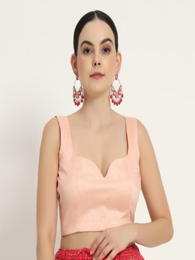 Adaa Bazaar Women's Readymade Pink Blouse with Cut Sleeves