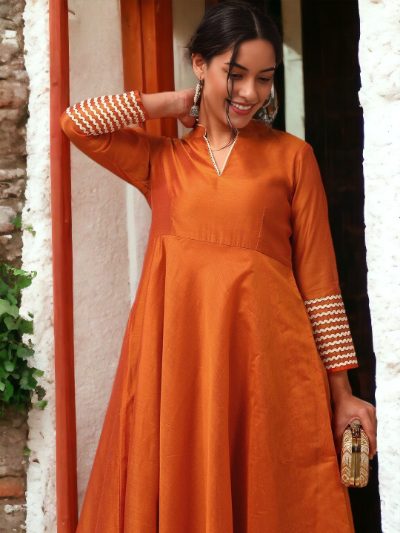 Adaa Bazaar Women's Anarkali Kurta Collar Neck with Lace