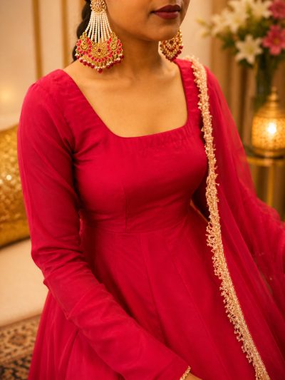 Adaa Bazaar Women's Readymade Anarkali Suit (magenta ) with Dupatta