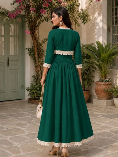 Adaa Bazaar Women's Cotton Cambric Calf-Length Dress with Half Jacket
