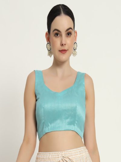 Adaa Bazaar Women's Readymade Firozi Blouse with Half Sleeves