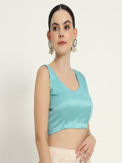 Adaa Bazaar Women's Readymade Firozi Blouse with Half Sleeves