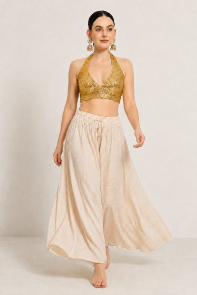 Adaa Bazaar Sequins Party Wear Cut Sleeves Stitched Halter Neck Blouse