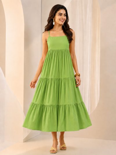 Adaa Bazaar Women's Cotton Cambric Midi Dress for Casual & Office Wear