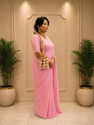 Adaa Bazaar Women's Ready to Wear Georgette Partywear Silk Saree with Designer Blouse