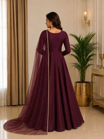 Adaa Bazaar Women's Anarkali Suit (wine ) with Dupatta