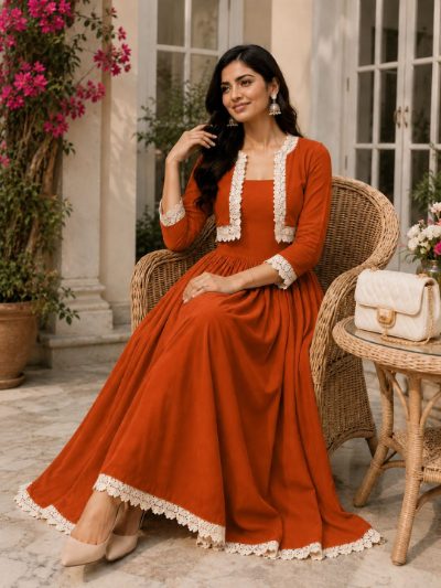 Adaa Bazaar Women's Cotton Cambric Calf-Length Dress with Half Jacket