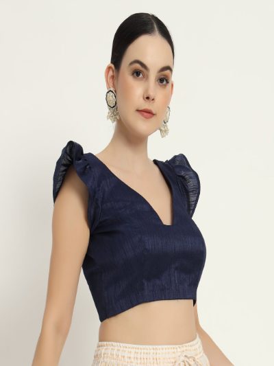 Adaa Bazaar Women's Readymade Blue Blouse with Sleeves