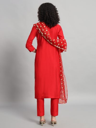 Adaa Bazaar Women's Readymade Suit (red) with Dupatta