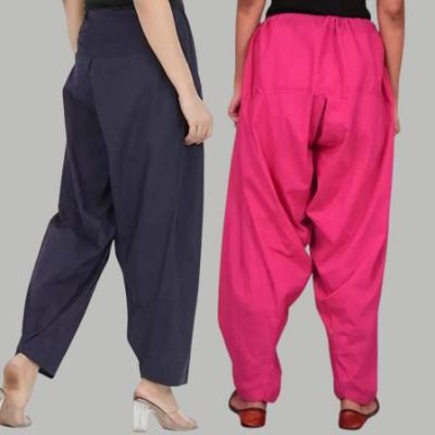 Adaa Bazaar Women's Cotton Patiala Salwar Magenta Pink and Blue