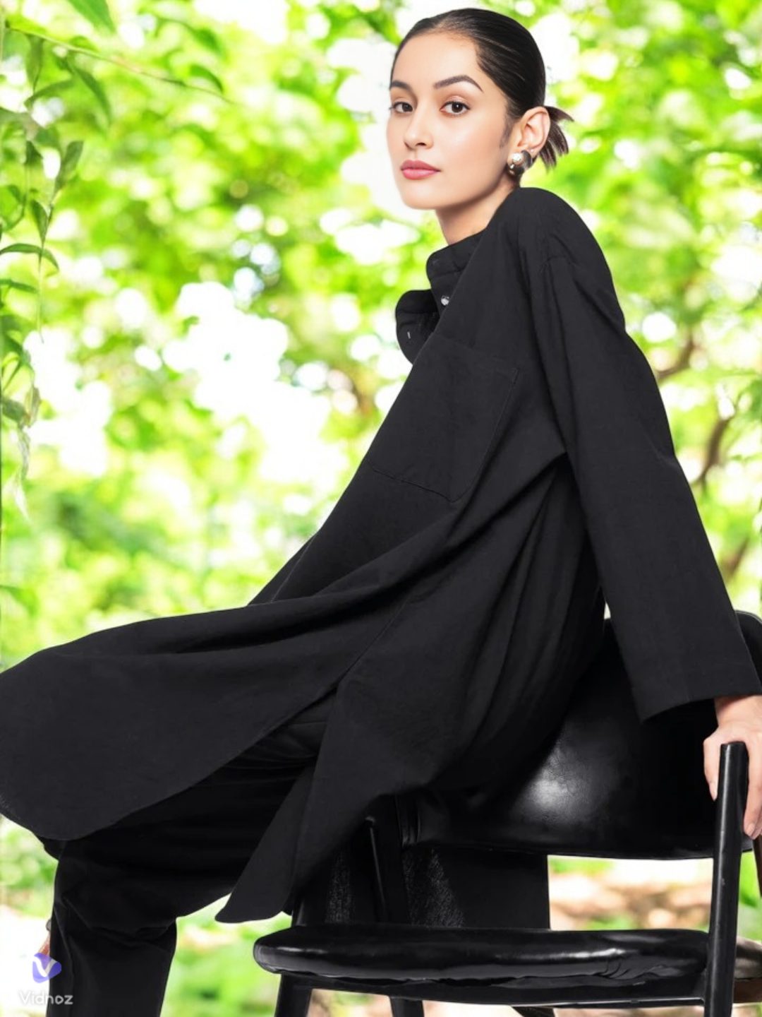 Adaa Bazaar Women's Black Long Sleeves with Smart Cut Straight Kurta with Tonal Solid Bottom