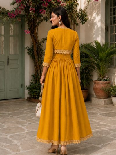 Adaa Bazaar Women's Cotton Cambric Calf-Length Dress with Half Jacket