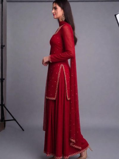 Adaa Bazaar Women's Readymade Sharara Suit (maroon) with Dupatta