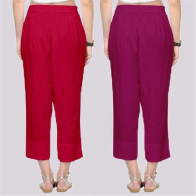 Adaa Bazaar Women's Combo of 2 Rayon Ankle Length Pant Red and Purple