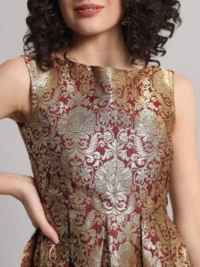 Adaa Bazaar Women's Midi Dress Maroon Colour