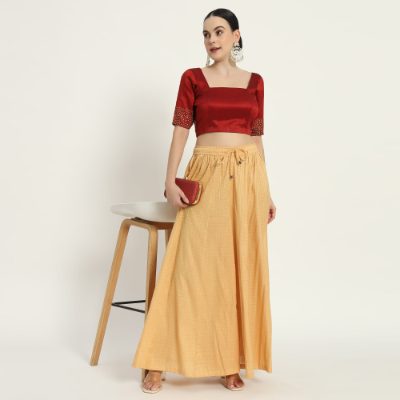 Adaa Bazaar Women's Handmade Red Blouse with Stone Work Half Sleeves