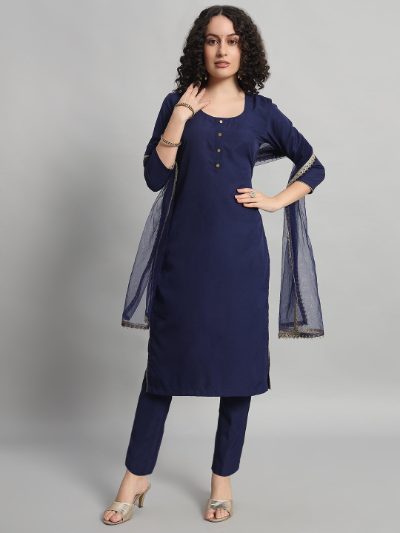 Adaa Bazaar Women's Readymade Suit (navy Blue) with Dupatta