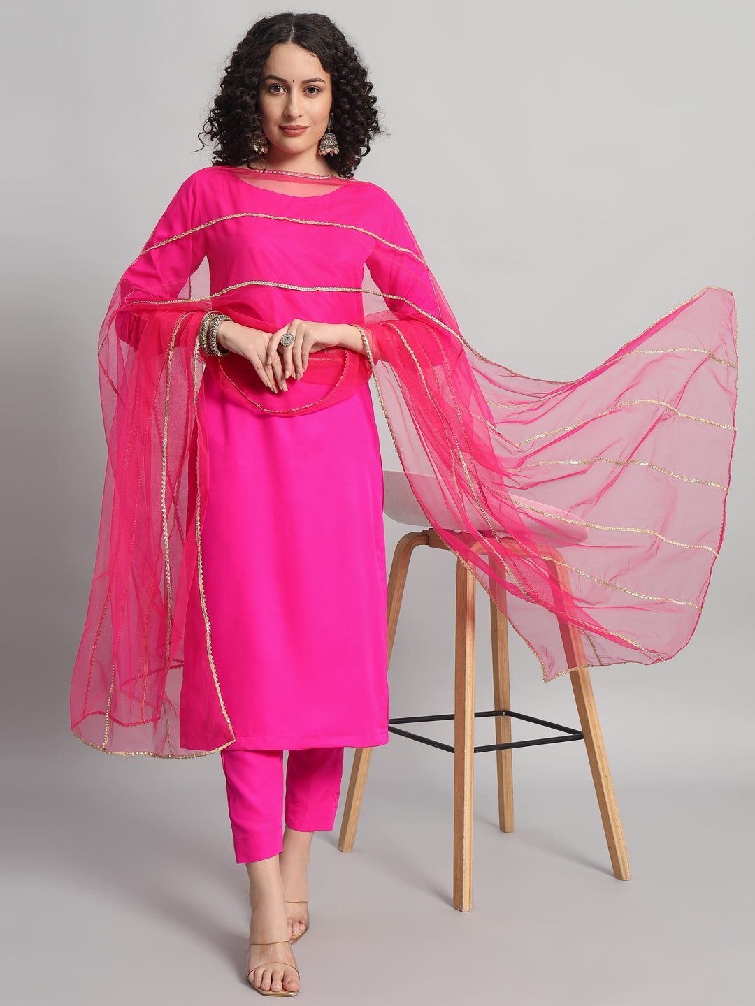 Adaa Bazaar Women's Readymade Suit (pink) with Dupatta