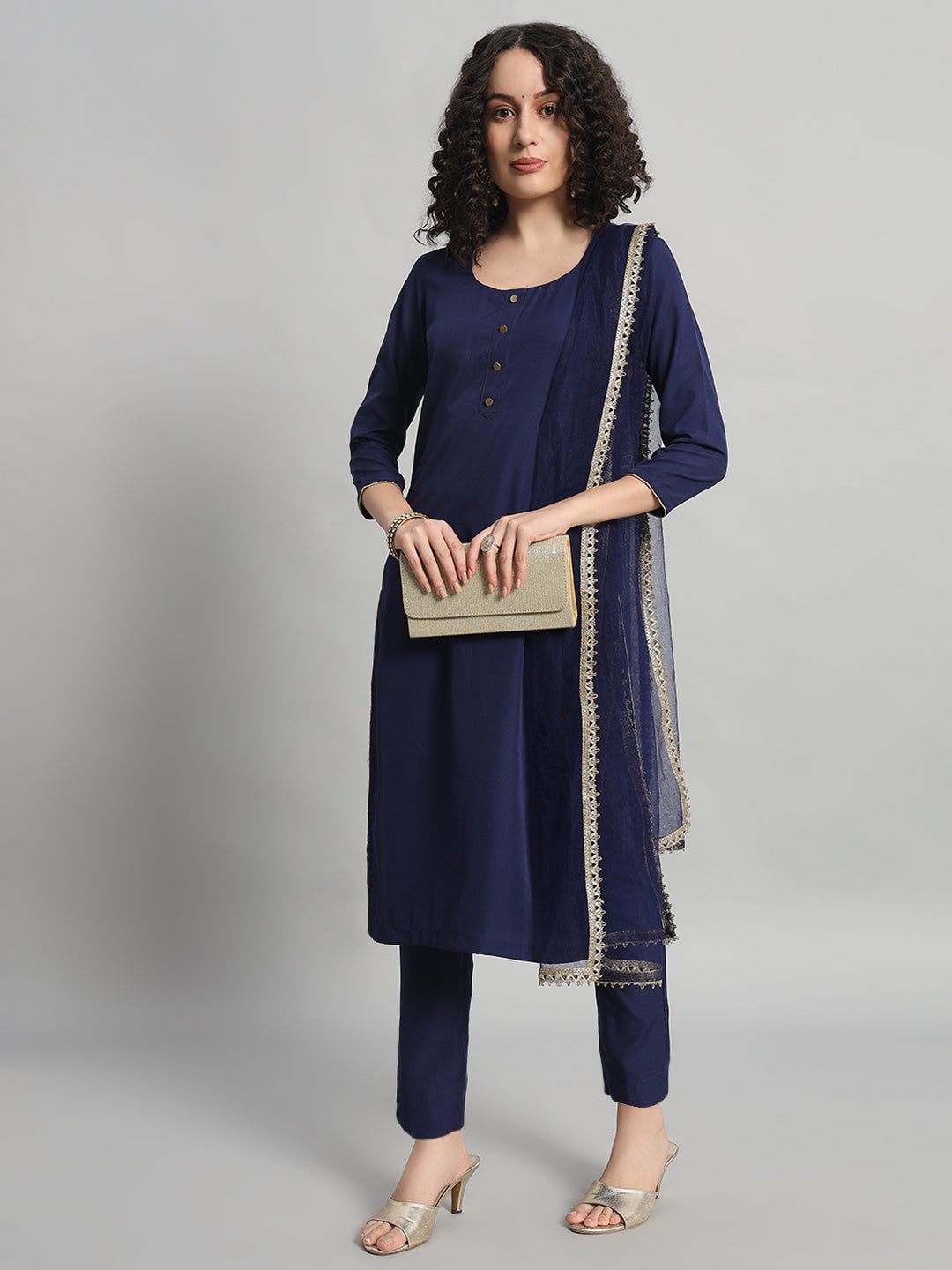 Adaa Bazaar Women's Readymade Suit (navy Blue) with Dupatta