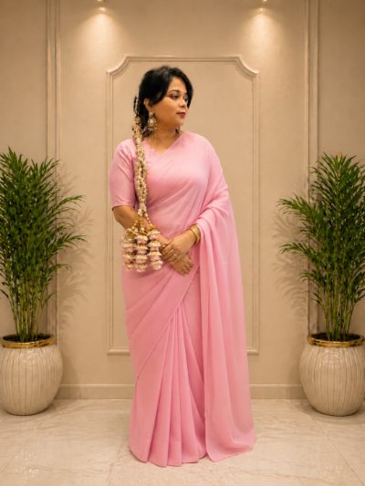 Adaa Bazaar Women's Ready to Wear Georgette Partywear Silk Saree with Designer Blouse
