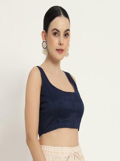 Adaa Bazaar Women's Readymade Blue Blouse with Cut Sleeves