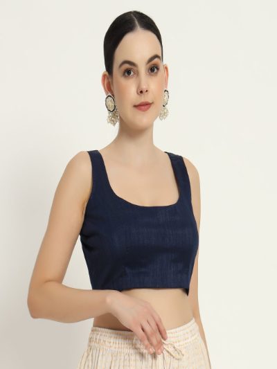 Adaa Bazaar Women's Readymade Blue Blouse with Cut Sleeves