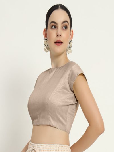 Adaa Bazaar Women's Readymade Light Gold Blouse with Half Sleeves