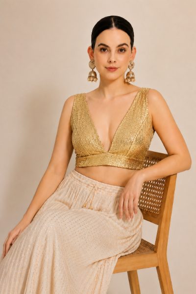Adaa Bazaar Sequins Party Wear Cut Sleeves Stitched Blouse