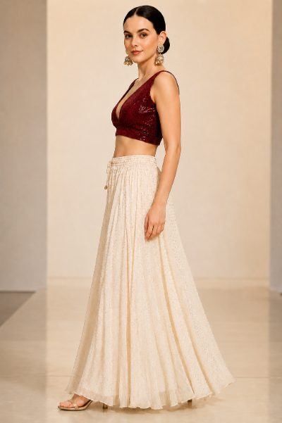 Adaa Bazaar Sequins Party Wear Cut Sleeves Stitched Blouse