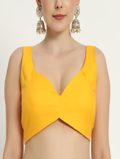Adaa Bazaar Women's Readymade Yellow Blouse with Cut Sleeves