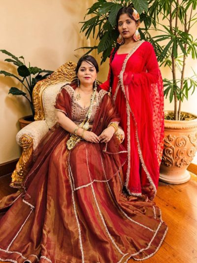 Adaa Bazaar Women's Readymade Wine Lehenga with Choli & Dupatta