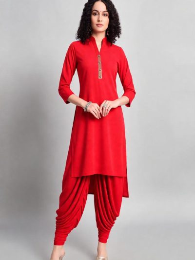Adaa Bazaar Women's Deep Red Kurti with Stylish Patiala Salwar