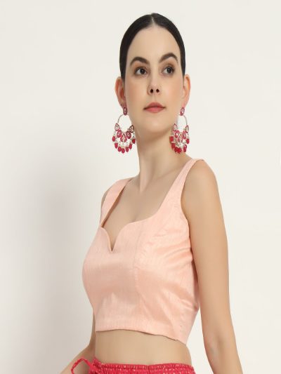 Adaa Bazaar Women's Readymade Pink Blouse with Cut Sleeves