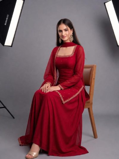 Adaa Bazaar Women's Readymade Sharara Suit (maroon) with Dupatta