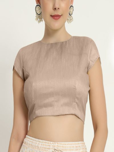 Adaa Bazaar Women's Readymade Light Gold Blouse with Half Sleeves